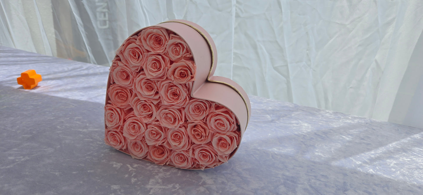 Giant Pink Heart Box with 25 Pink Preserved Roses