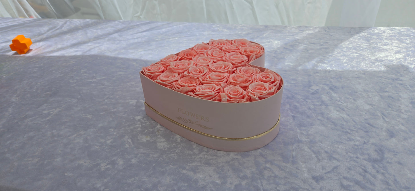 Giant Pink Heart Box with 25 Pink Preserved Roses