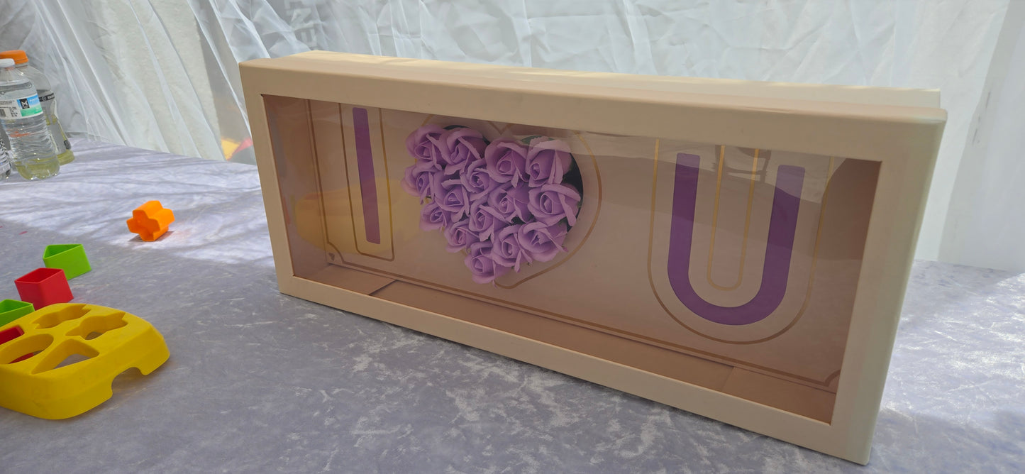 Tan "I heart U" with 15 Purple Rose Soaps