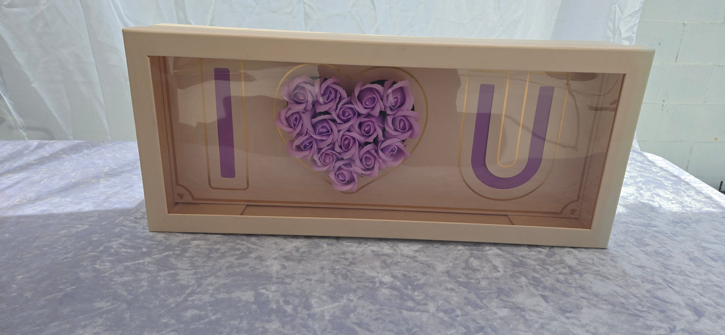 Tan "I heart U" with 15 Purple Rose Soaps