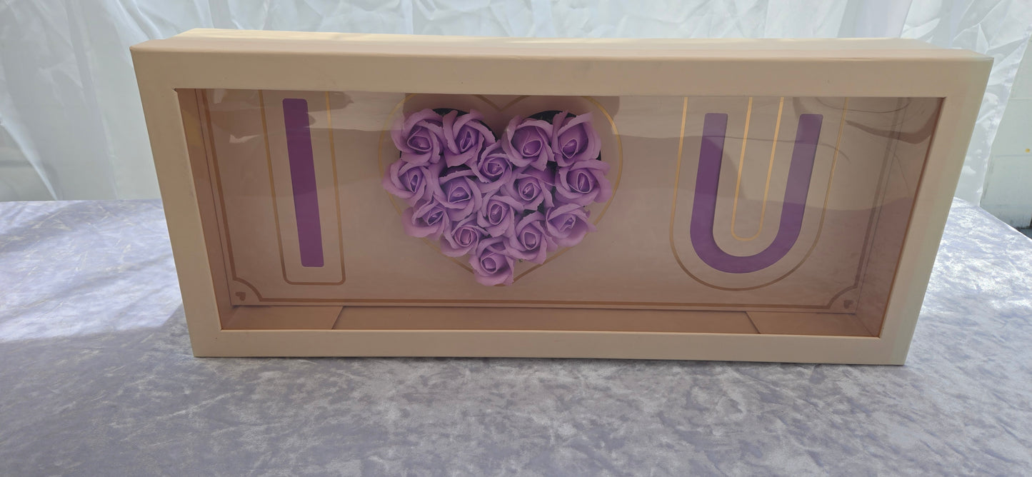 Tan "I heart U" with 15 Purple Rose Soaps