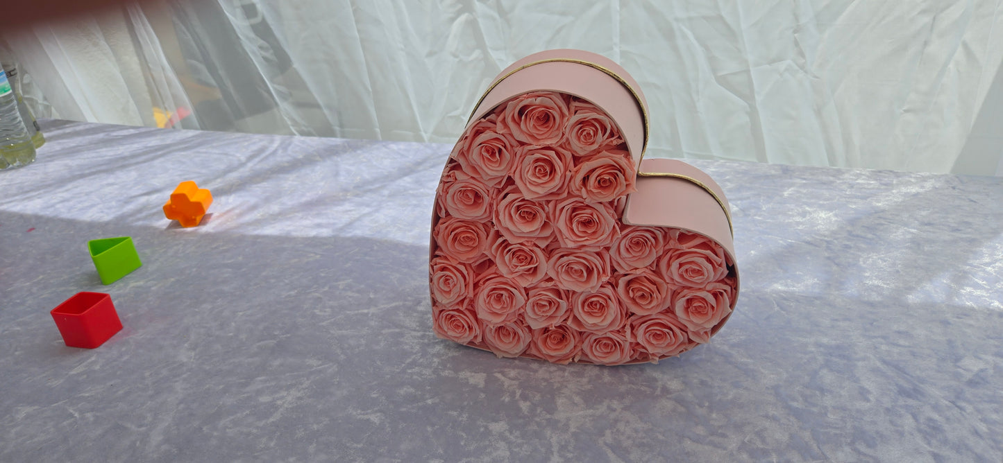 Giant Pink Heart Box with 25 Pink Preserved Roses