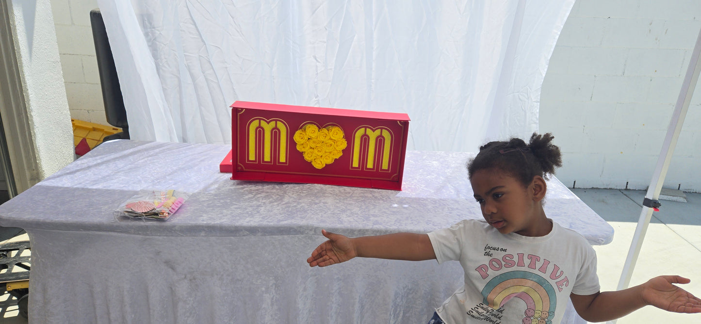 Red MOM Box with 12 Yellow Preserved Roses