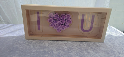 Tan "I heart U" with 15 Purple Rose Soaps