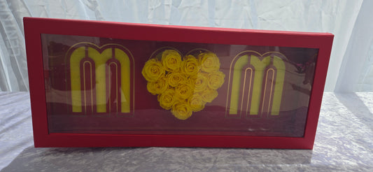 Red MOM Box with 12 Yellow Preserved Roses