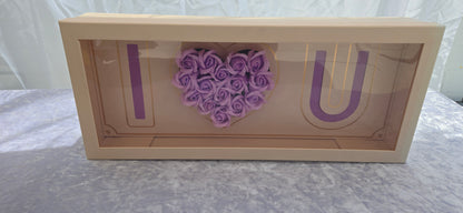 Tan "I heart U" with 15 Purple Rose Soaps